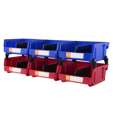 Plastic Storage Bin, (11-Inch x 11-Inch x 5-Inch), Hanging Stackable Storage Organizer Bin, Blue/Red, 6-Pack, Heavy Duty