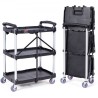 Foldable Utility Service Cart, 3 Shelf 165LBS Heavy Duty Plastic Rolling Cart with Lockable Wheels, Ergonomic Handle, Portable