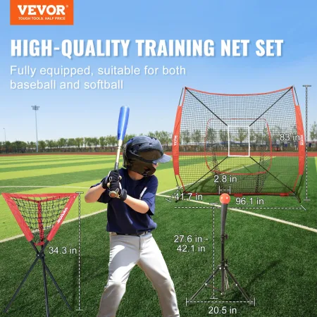 7x7 ft Baseball Softball Practice Net, Portable Baseball Training Net for Hitting Catching Pitching, Backstop Baseball Equipment