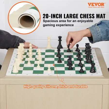 Tournament Chess Set, 20 Inch Roll-Up Beginner Chess Board, Foldable Silicone Chess Game with Plastic Weighted Chess Pieces & St