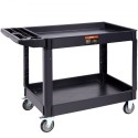 Utility Service Cart, 2 Shelf 550LBS Heavy Duty Plastic Rolling Utility Cart with 360Â° Swivel Wheels (2 with Brakes), Large