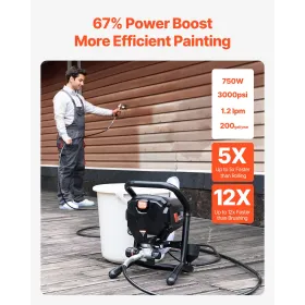 Stand Airless Paint Sprayer, 750W 3000PSI High Efficiency Electric Airless Sprayer, Fine And Even Painting Effect, Handheld