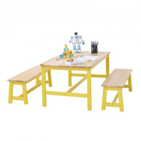 Kids Table and Bench Set Toddler Table and Chair Set of 3 for Arts Crafts
