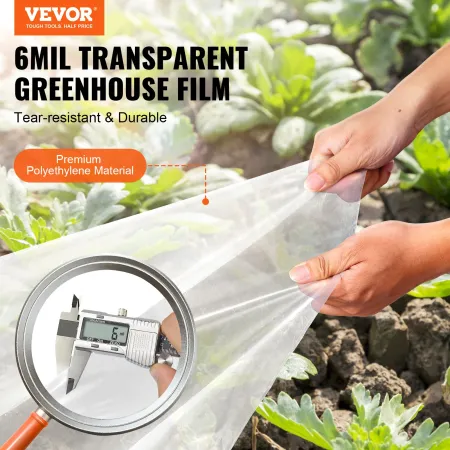 Greenhouse Plastic Sheeting 12 x 50 ft, 6 Mil Thickness Clear Greenhouse Film, Polyethylene Film 4 Year UV Resistant, for Garden