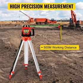 Green Rotary Laser Level Kit with Adjustable Tripod and 5M Staff, 500M Range, 360 Degree Rotary Scanning, Self-Leveling Laser