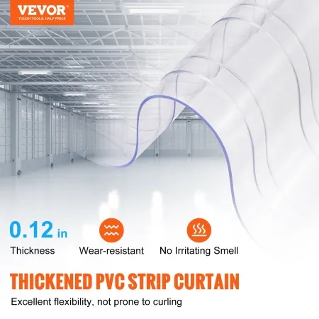 Strip Curtain, 100' Length x 12" Width x 0.12" Thickness, Clear Ribbed PVC Curtain Strip Door Bulk Roll, Plastic Door Strips