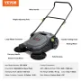 Walk-behind Hand Push Floor Sweeper, 65 cm Sweeping Width Floor Sweeper Manual Non-Electric, 18.9-Liter Waste Container, Angle &