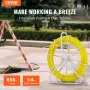 Fish Tape Fiberglass, 200 m, 6.35 mm, Duct Rodder Fishtape Wire Puller, Cable Running Rod with Steel Reel Stand, 3 Pulling Heads