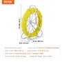 Fish Tape Fiberglass, 200 m, 6.35 mm, Duct Rodder Fishtape Wire Puller, Cable Running Rod with Steel Reel Stand, 3 Pulling Heads