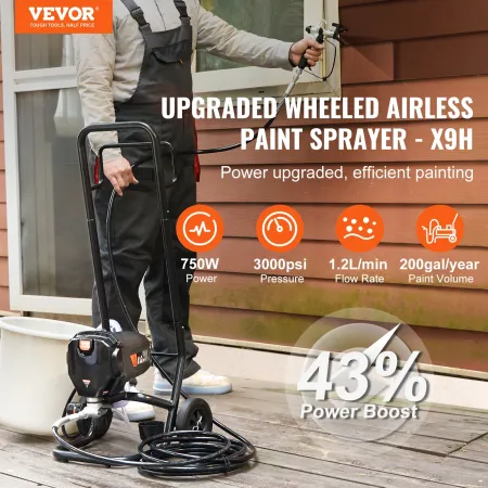 Stand Airless Paint Sprayer, 750W 3000PSI High Efficiency Electric Airless Sprayer With Cart, Fine And Even Painting Effect, Pai