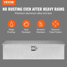 Heavy Duty Aluminum Truck Bed Tool Box, Diamond Plate Tool Box with Side Handle and Lock Keys, Storage Tool Box Chest Box