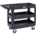 Utility Service Cart, 3 Shelf 550LBS Heavy Duty Plastic Rolling Utility Cart with 360Â° Swivel Wheels (2 with Brakes), Medium