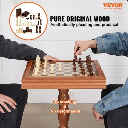 3-IN-1 Chess Checkers Backgammon Table Set, 18 Inch Premium Wooden Chess Table, Deluxe Combo Game Table Furniture Set, Chess Set
