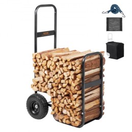 Firewood Log Cart, 113.4 kg Capacity, Outdoor and Indoor Wood Rack Storage Mover with PU Wheels & Waterproof Cloth, Heavy Duty