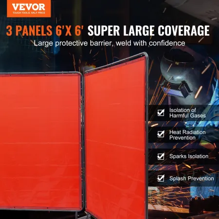 Welding Screen with Frame, 1.8 x 1.8 m 3 Panel Welding Curtain Screens, Flame-Resistant Vinyl Welding Protection Screen on 12 Sw