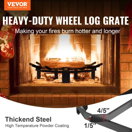 Log Grate, 27 inch Heavy Duty Wheel Fire Grate with 6 Support Legs, Solid Powder-coated Steel Bars, Log Firewood Burning Rack Ho