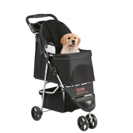 Pet Stroller, 3 Wheels Dog Stroller Rotate with Brakes, 35lbs Weight Capacity, Puppy Stroller with Front Pedal, Velcro, Storage