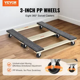 Furniture Dolly, 1000 lbs Each Load Capacity, 2 Packs, 18" x 30", 8 x 3" PP Swivel Casters, Heavy Duty Hardwood Furniture