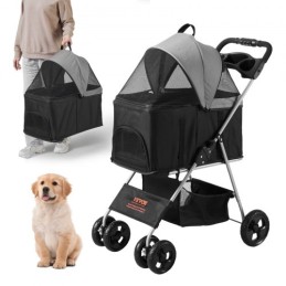 Pet Stroller, 4 Wheels Dog Stroller Rotate with Brakes, 35lbs Weight Capacity, Puppy Stroller with Detachable Carrier, Storage