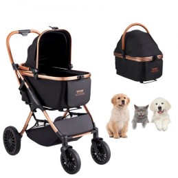 Pet Stroller, 4 Wheels Dog Stroller Rotate with Brakes, 29.9 kg Weight Capacity, Puppy Stroller with Detachable Carrier,