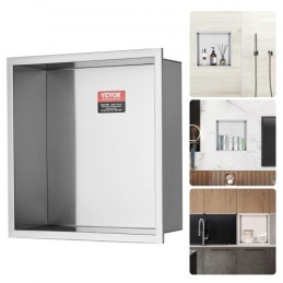 33.02 x 33.02 cm No Tile Shower Niche 304 Stainless Steel, Wall-Inserted Niche Recessed Double Shelves, Sealed Waterproof