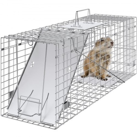 Live Animal Cage Trap, 31 "X 10" X 12 "Humane Cat Trap Galvanized Iron, Folding Animal Trap med håndtag til kaniner,