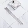 610mm Linear Shower Drain with Square Pattern Grate,Brushed 304 Stainless Steel Rectangle Shower Floor Drain,Linear Drain with L