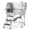 864MM Pet Dog Bathing Station w/Ramp, Professional Stainless Steel Dog Grooming Tub w/ Storage Drawer, Faucet,Rich Accessory,