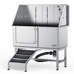 1.57M Pet Dog Bathing Station w/Ramp, Professional Stainless Steel Dog Grooming Tub w/ Soap Box, Faucet,Rich Accessory,Bathtub