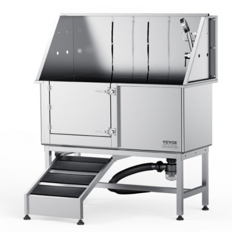 1,57m kæledyr hunde badestation m/ rampe, professionel rustfri stål hundeplejebad m/ sæbeboks, vandhane, rig tilbehør, badekar