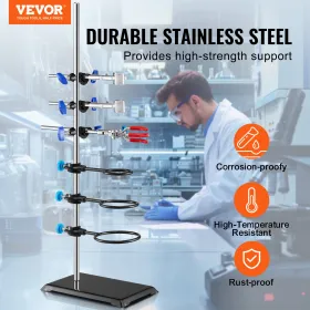 Lab Stand Support, Laboratory Retort Support Stand Set, Steel Lab Stand 23.6 "Rod og 8.3" X 5.3 "støbejernsbase, inkluderer
