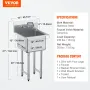 Prep & Utility Sink i rustfrit stål, 1 Rum fritstående lille