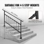 Outdoor Stair Railing, Fits for 1-4 Steps Transitional Wrought Iron Handrail, Adjustable Exterior Stair Railing, Handrails for