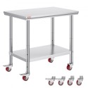 Stainless Steel Catering Work Table 36x24 Inch Commercial Work Table with 4 Wheels Commercial Food Prep Workbench with Flexible