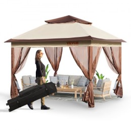 Patio lysthus, 11 x 11 ft Pop Up Gazebo til 8-10 personer med myggenet, metalramme og PU belagt 250d Oxford-klud,