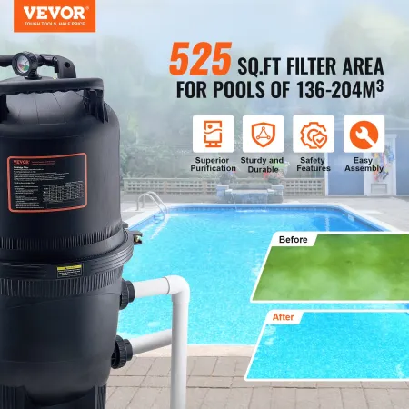 Patronfilter til pool, 49 kvm filterareal, nedgravet