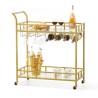 Bar Cart Gold, 2 Tiers Home Bar Serving Cart on Lockable Wheels, Rolling Alcohol Cart with Tempered Glass Shelves Guardrail