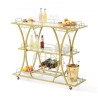 Bar Cart Gold, 3 Tiers Home Bar Serving Cart on Lockable Wheels, Rolling Alcohol Cart with Tempered Glass Shelves Guardrail