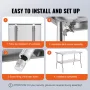 Folding Commercial Prep Table, 48 x 30 Inch Commercial Worktable Workstation with Undershelf, Heavy-duty Stainless Steel Folding