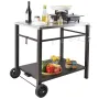 Outdoor Grill Dining Cart with Double-Shelf, BBQ Movable Food Prep Table, Multifunctional Stainless Steel Table Top, Portable Mo