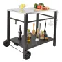 Outdoor Grill Dining Cart with Double-Shelf, BBQ Movable Food Prep Table, Multifunctional Stainless Steel Table Top, Portable Mo