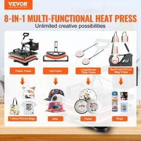 Heat Press 8 i 1 Heat Press-maskine 38x30cm T-shirt Press Mug Print Machine Multifuctional Heat Transfer Machine til