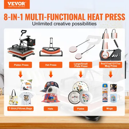 Heat Press 8 i 1 Heat Press-maskine 38x30cm T-shirt Press Mug