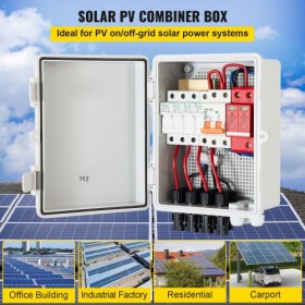 PV Combiner Box, 4 String, Solar Combiner Box with 15A Rated Current Fuse, 63A Circuit Breaker, Lightning Arreste and Solar