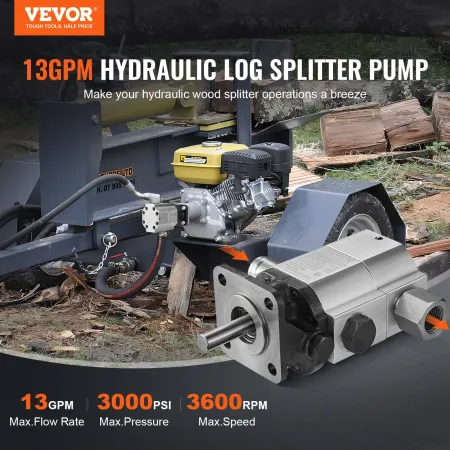 Hydraulic Log Splitter Pump, 13GPM, 2 Stage 3000PSI Wood Log Splitter Pump, 1'' Inlet 1/2'' NPT Outlet 3600 RPM Aluminum Hydraul