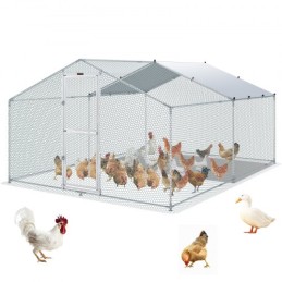 Metal Chicken Coop, 13,1 x 9,8 x 6,6 ft Stor kyllingeløb, toppet tag udendørs walk-in fjerkræpenbur til gård eller baghave,