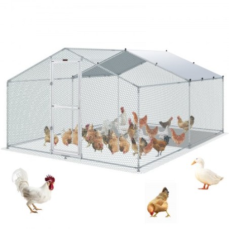Metal Chicken Coop, 13,1 x 9,8 x 6,6 ft Stor kyllingeløb, toppet tag udendørs walk-in fjerkræpenbur til gård eller baghave,