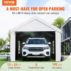 Carport, 12 x 20 fod kraftig biloverdækning med oprullelige