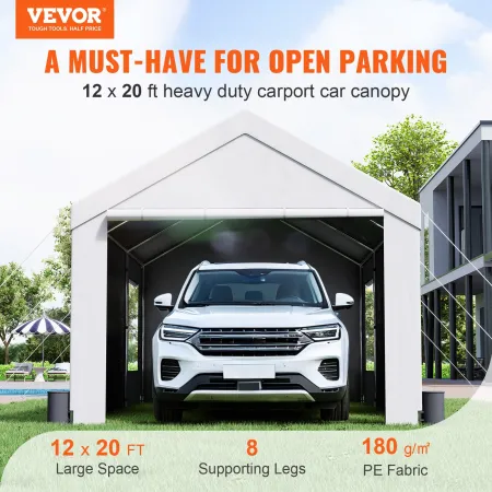 Carport, 3.7 x 6.1 m Heavy Duty Car Canopy with Roll-up Ventilated Windows, Extra Large Portable Garage with Removable Sidewalls