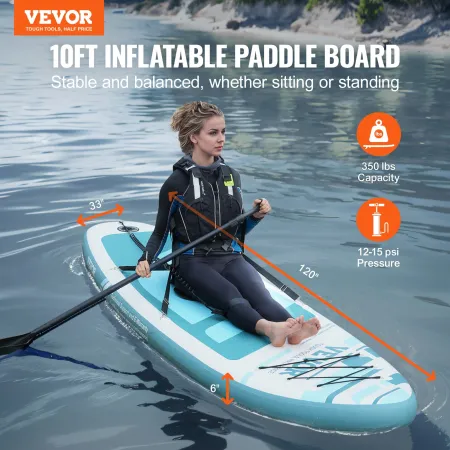 Inflatable Stand Up Paddle Board, 10' x 33" x 6" Wide SUP Paddleboard with Removable Kayak Seat, Board Accessories, Pump, Paddle